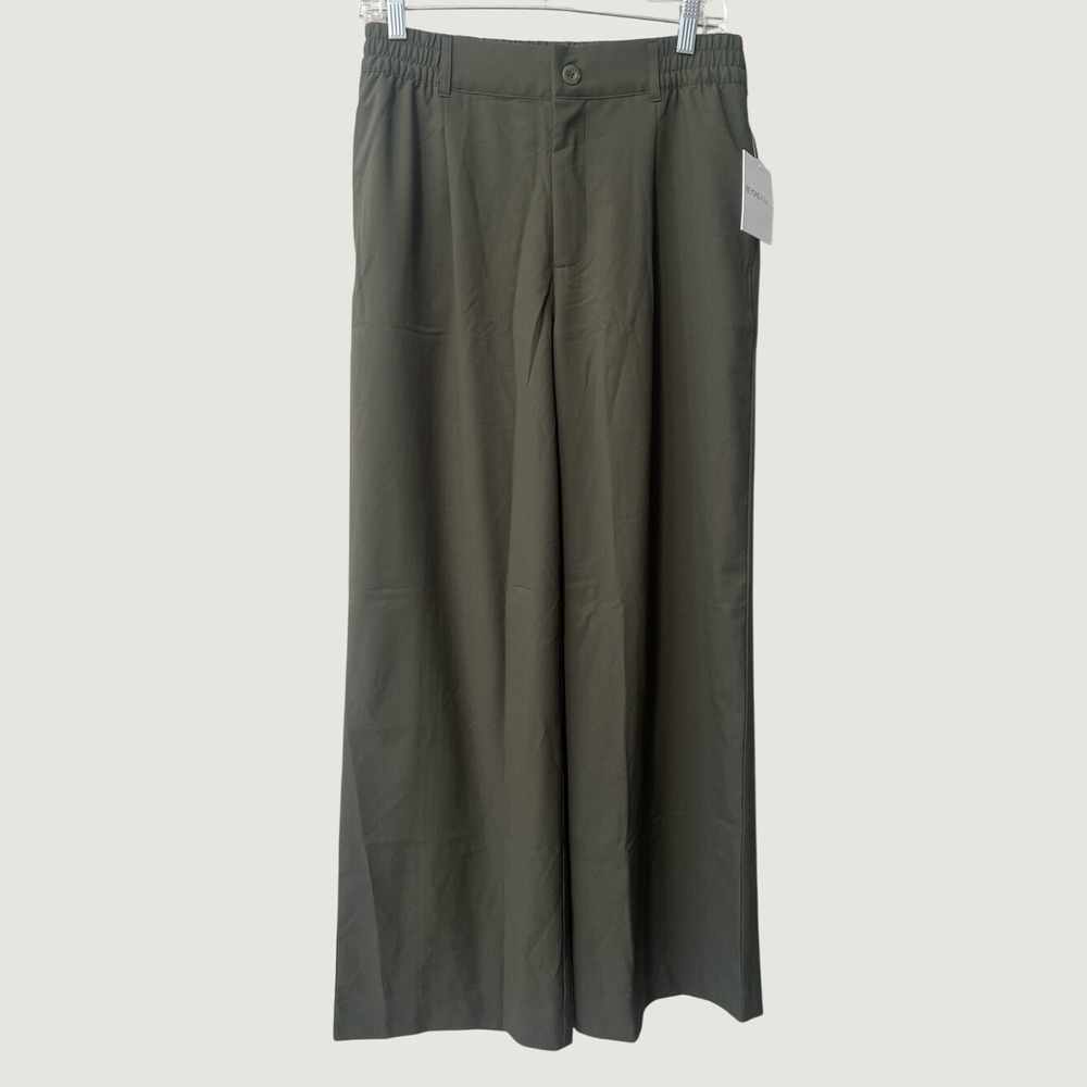 Beyond Yoga Status Pleated Wide Leg Trouser Olive Ink Womens Medium NWT
